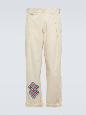 Bavlněné rovné kalhoty s výšivkou Adish béžové