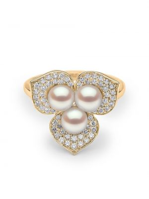 Yoko London Anello Petal in oro giallo 18kt con perle e diamanti