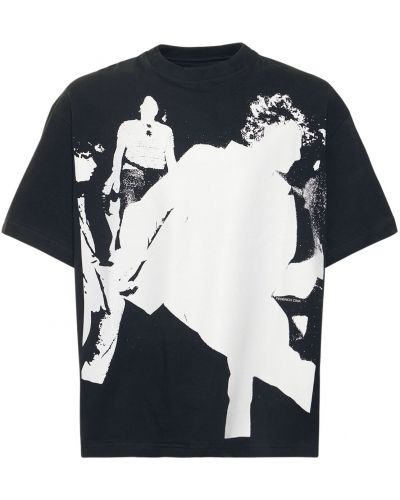 Koszulka bawełniana z nadrukiem z dżerseju Federico Cina czarna