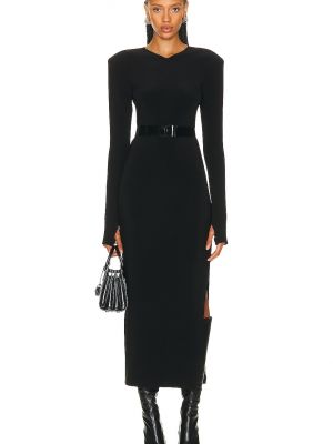 Платье с разрезом с длинным рукавом с подплечниками Norma Kamali черное