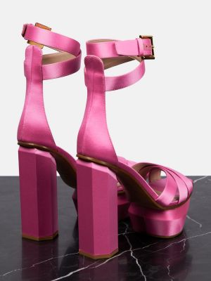 Сатенени сандали на платформе Balmain розово