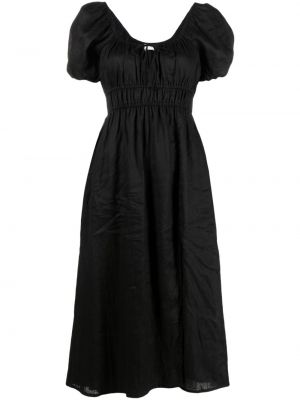 Plisované lněné midi šaty Faithfull The Brand - černá