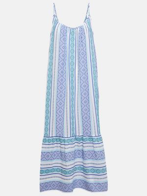 Хлопковое бархатное платье миди с принтом Velvet синее