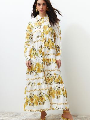 Pletené kvetinové šaty Trendyol žltá