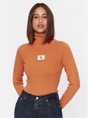 Pull col roulé slim col roulé Calvin Klein Jeans orange