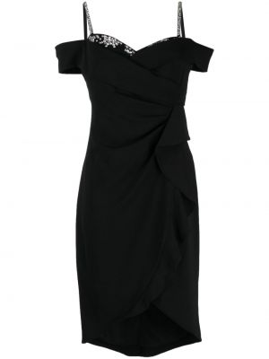 Κοκτέιλ φόρεμα με βολάν Marchesa Notte μαύρο