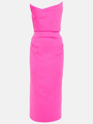 Hedvábné vlněné midi šaty Roland Mouret růžové