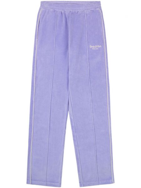 Velurové teplákové nohavice s výšivkou Sporty & Rich fialová