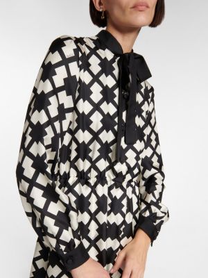 Rochie midi de mătase cu imagine cu imprimeu geometric Gucci alb