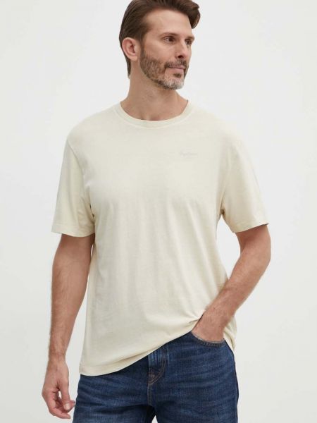 Koszulka bawełniana Pepe Jeans beżowa