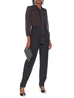 Vlnené rovné nohavice s vysokým pásom Alessandra Rich čierna
