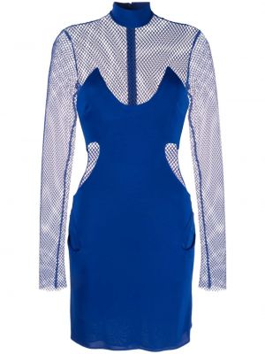 Krepové večerní šaty se síťovinou Tom Ford modré