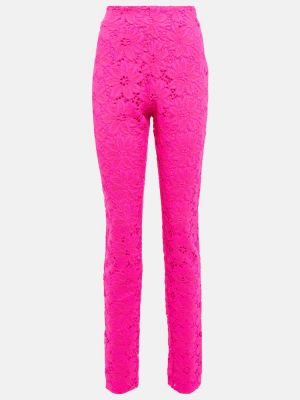 Hlače ravnih nogavica visoki struk s čipkom Rotate Birger Christensen ružičasta