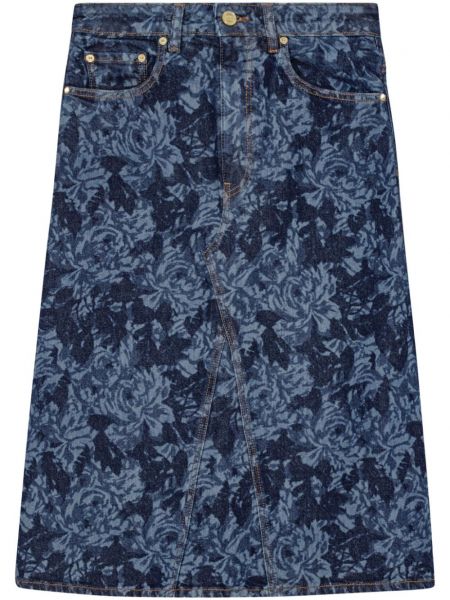 Kvetinová džínsová sukňa s potlačou Ganni modrá