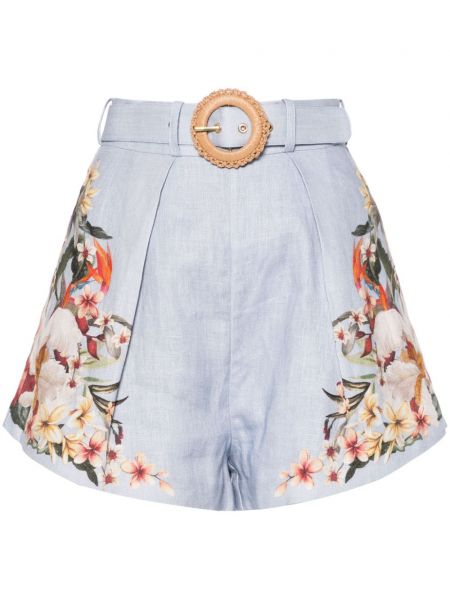 Lanene kratke hlače s cvjetnim printom s printom Zimmermann