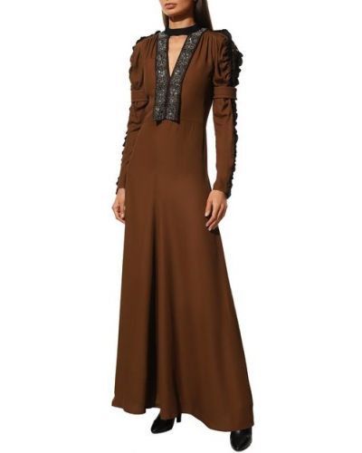 Шелковое платье из вискозы Chloé коричневое