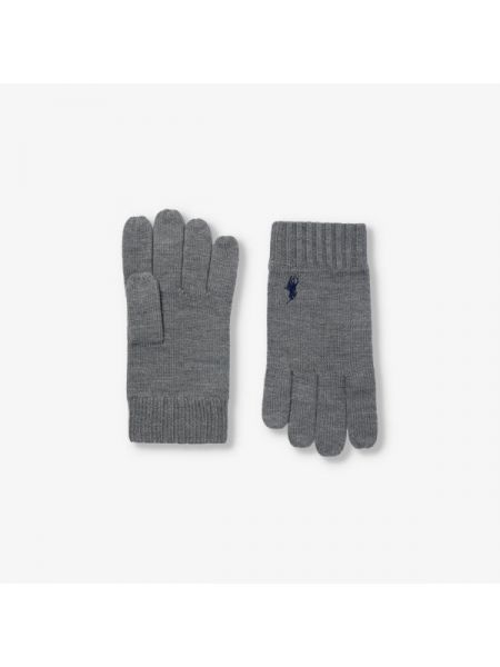Шерстяные перчатки с вышивкой Polo Ralph Lauren серые