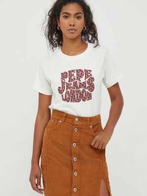 Памучна тениска Pepe Jeans бежово