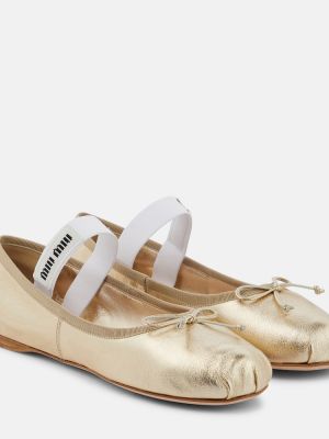 Bőr balerina cipők Miu Miu aranyszínű