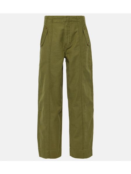 Хлопковые брюки с высокой талией Frame зеленые