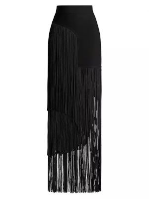 Черная асимметричная длинная юбка с бахромой Herve Leger