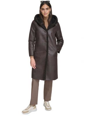 Пальто с капюшоном Calvin Klein коричневое