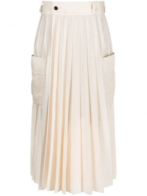 Plisovaná sukně s vysokým pasem z polyesteru s kapsami Sacai - bílá