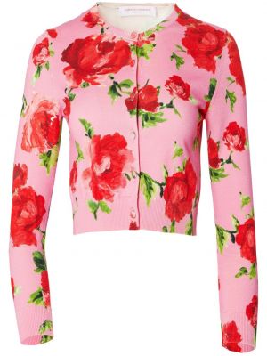 Cardigan cu nasturi cu model floral cu imagine Carolina Herrera roz