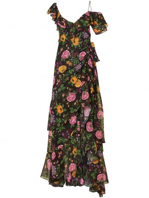 Dolga obleka s cvetličnim vzorcem s potiskom Carolina Herrera črna