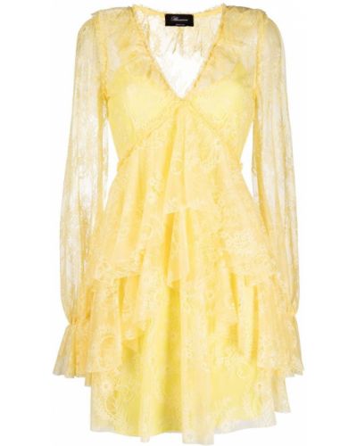 Vestido de cóctel con volantes de encaje Blumarine amarillo