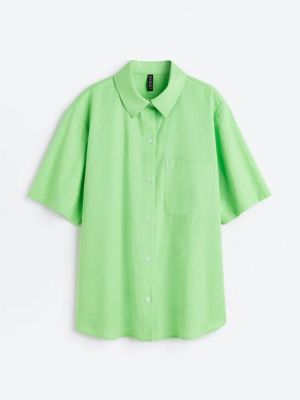 Льняная рубашка H&m зеленая