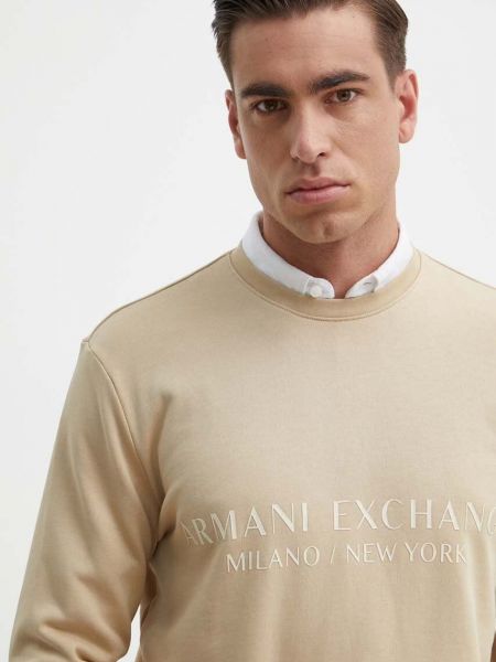 Bluza bawełniana z nadrukiem Armani Exchange beżowa