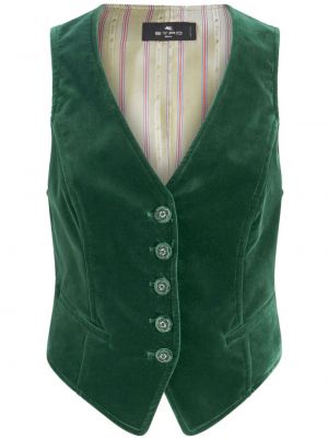Sametová vesta s výstřihem do v Etro zelená