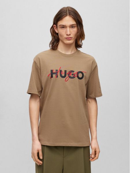 Relaxed тениска Hugo кафяво