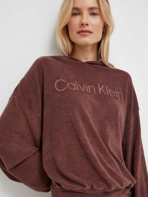 Суичър с качулка с принт Calvin Klein Underwear кафяво
