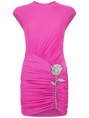 Mini obleka z vezenjem David Koma roza