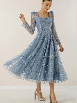 Flitrované dlouhé šaty s korálky s dlhými rukávmi By Saygı