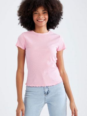 Prigludęs marškinėliai trumpomis rankovėmis Defacto rožinė