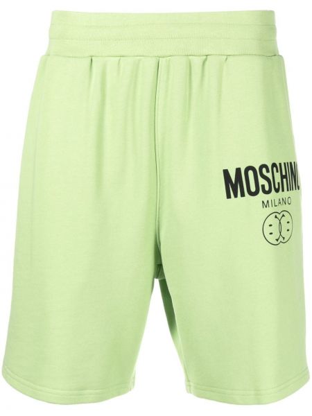 Bombažne kratke hlače s potiskom Moschino zelena