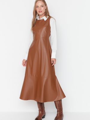 Kožené šaty z ekologickej kože Trendyol hnedá