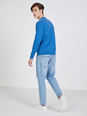 Hanorac cu fermoar Calvin Klein Jeans albastru
