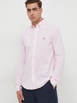 Péřová bavlněná košile s knoflíky Polo Ralph Lauren růžová
