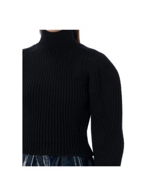 Jersey cuello alto con cuello alto de tela jersey con mangas globo Alaïa negro