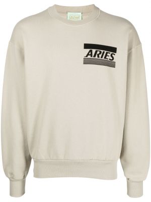 Памучен пуловер с принт Aries сиво