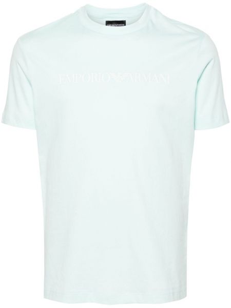 Kokvilnas t-krekls ar apdruku Emporio Armani zils