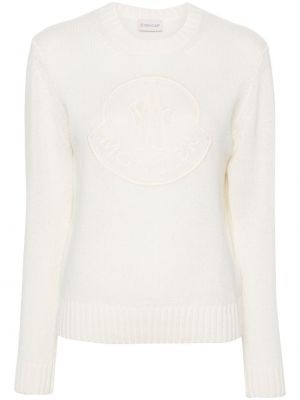 Плетен пуловер бродиран Moncler бяло