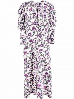 Svilena midi obleka s cvetličnim vzorcem s potiskom Isabel Marant bela