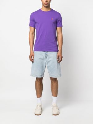 Medvilninis siuvinėtas polo marškinėliai Polo Ralph Lauren violetinė