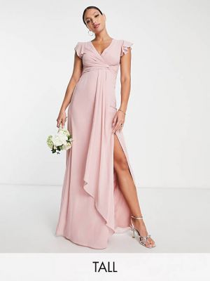 Длинное платье с рюшами Tfnc розовое
