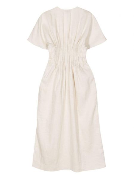 Lniany sukienka midi z dekoltem w serek Staud biały